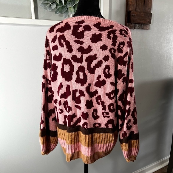 Promesa LEOPARD PATTERNED Thick KNIT Tunic Oversized SWEATER Bubble Sleeve M/L - Picture 6 of 9
